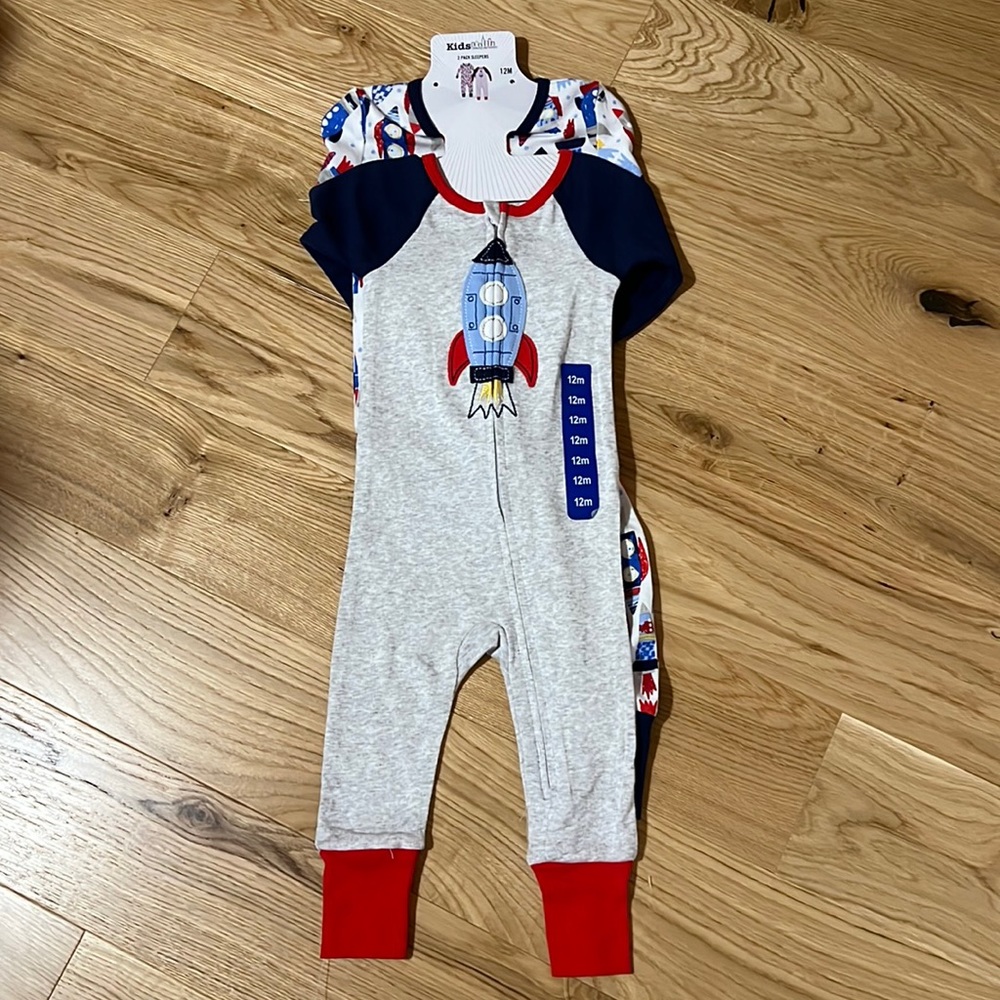 2 Footless Cotton Sleeper Pajamas (12M)
